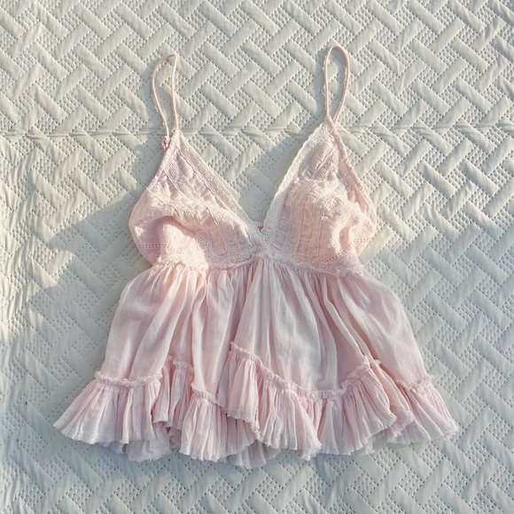 ✖️sold✖️Whimsical Babydoll Lace Trimmed Cotton Top - Picture 2 of 7